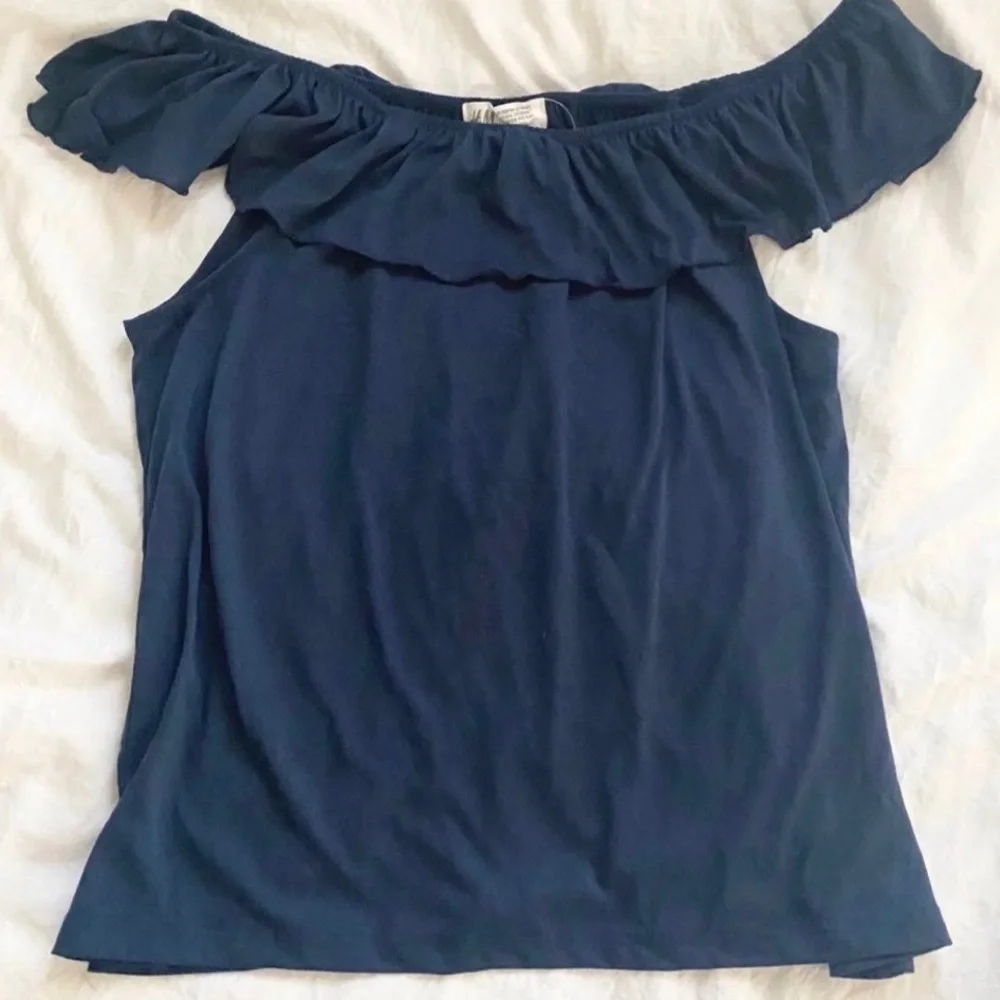 💞 New Girls Size 14 Navy Blue Off the Shoulder Blouse